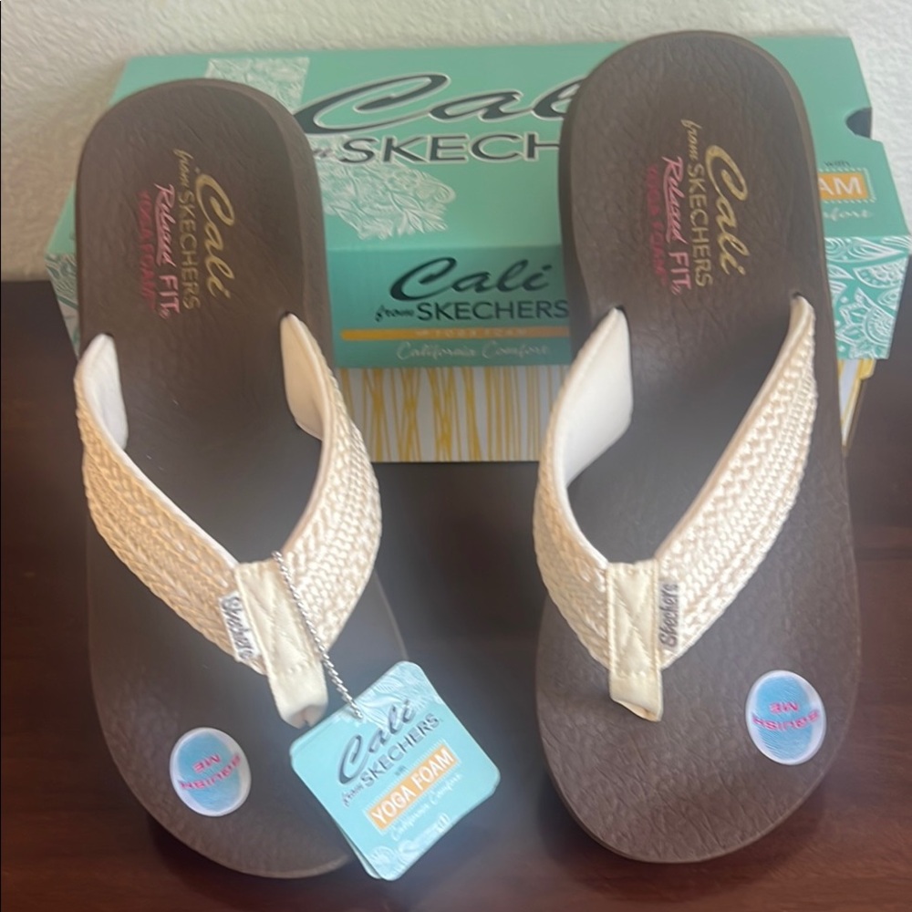 Skechers Cream and Brown Sandals with Woven Straps